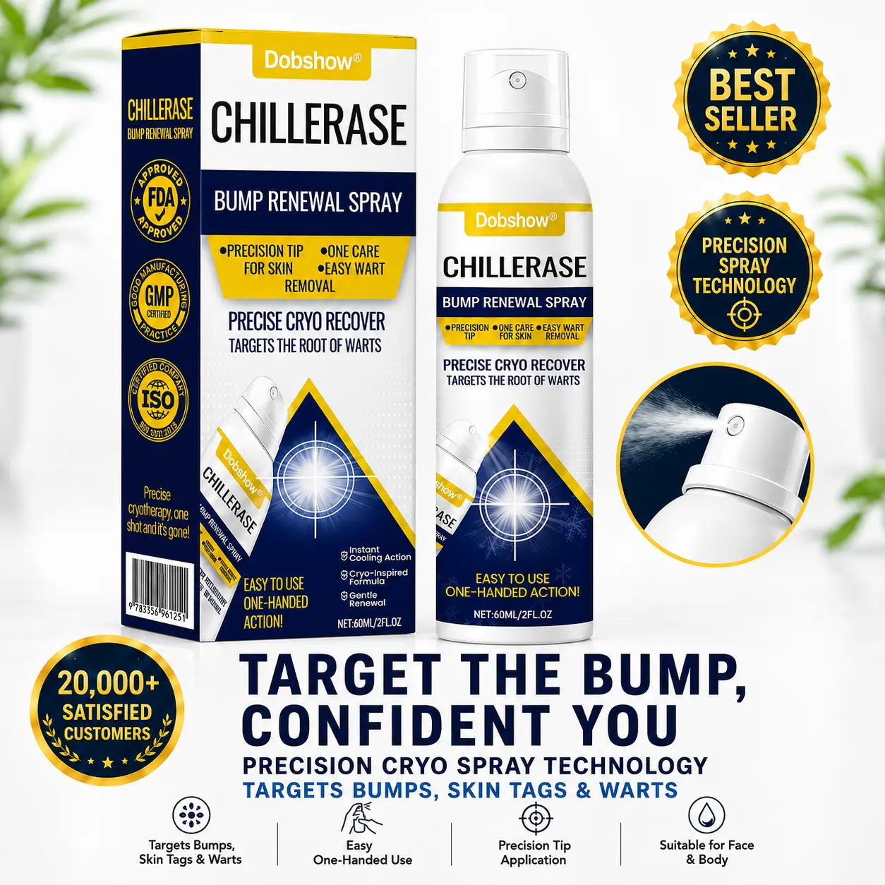 🔥 78K+ Sold! Dobshow® ✨ 2-in-1 Cryo-Cooling Bump Renewal Spray ☘️ Targets Skin Tags, Common Warts & Rough Bumps | Helps Improve the Look of Uneven, Rough Skin | Fast-Drying Formula for Face & Body