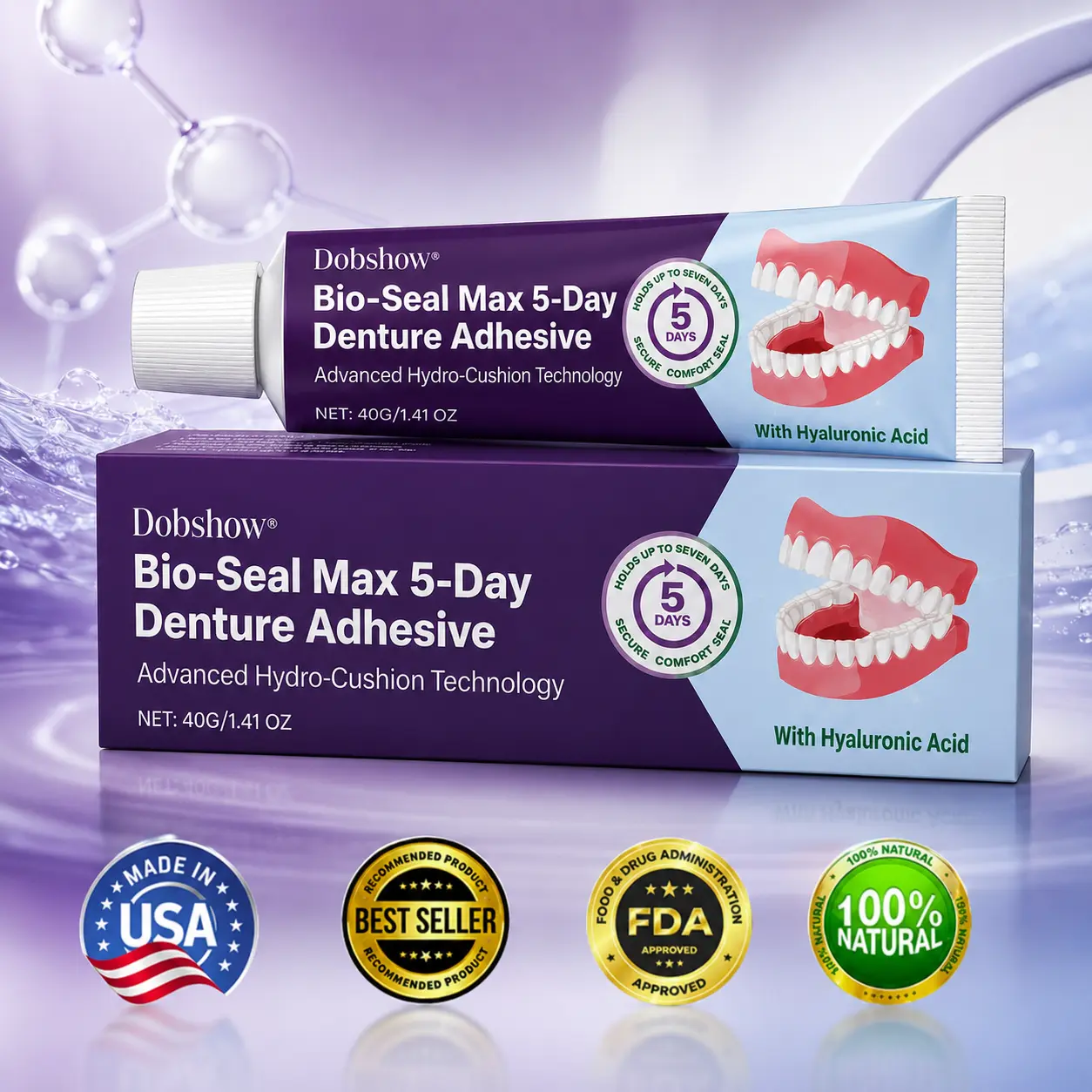 🔥79K+SOLD🔥Dobshow® Bio-Seal Max 5-Day Denture Adhesive🦷💙FDA Certified