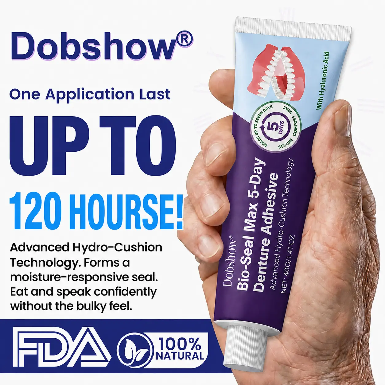 🔥79K+SOLD🔥Dobshow® Bio-Seal Max 5-Day Denture Adhesive🦷💙FDA Certified