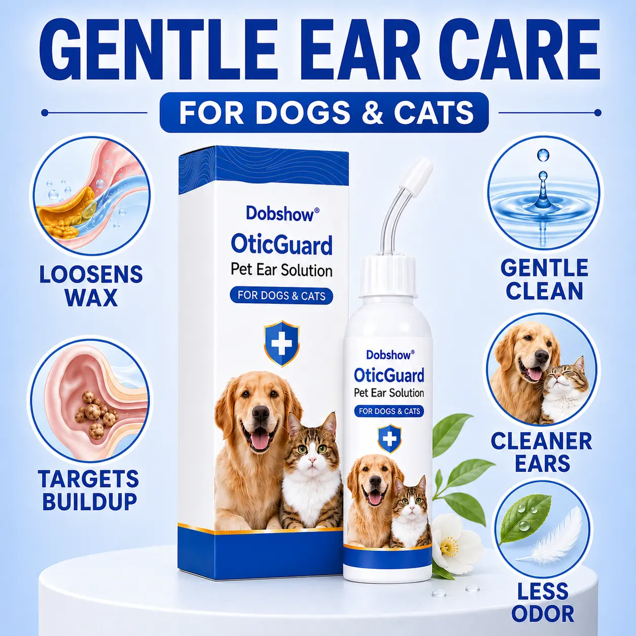 OFFICIAL
BRAND
Dobshow® OticGuard Pet Ear Solution For Bacterial, Yeast & Ear Mite Care